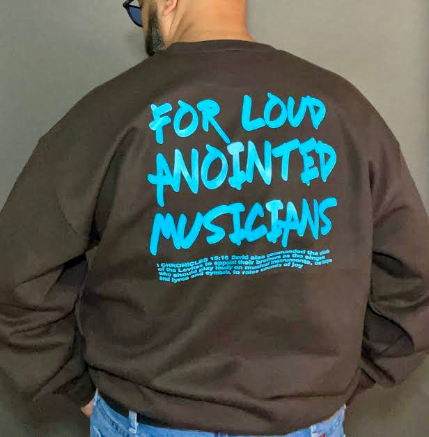 FOR LOUD ANOINTED MUSICIANS CREWNECK (brown/sky blue)
