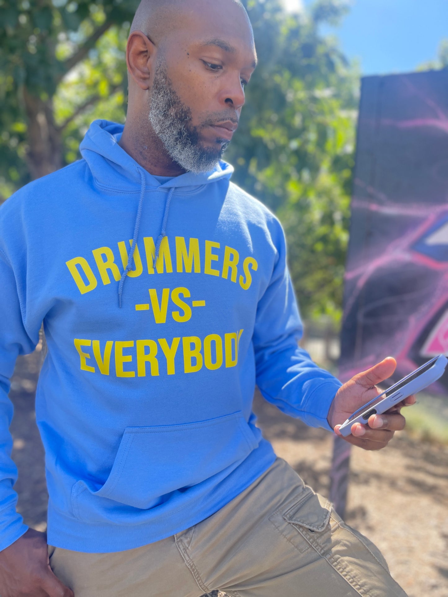 DRUMMERS VS EVERYBODY HOODIE(Carolina Blue/Yellow) + FREE TEE