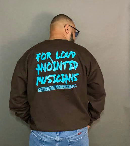 FOR LOUD ANOINTED MUSICIANS CREWNECK (brown/sky blue)