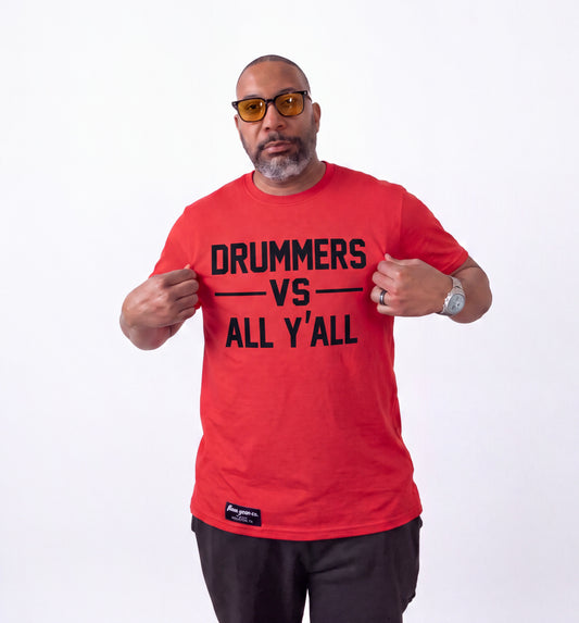 DRUMMERS VS ALL Y’ALL tee (red/black)
