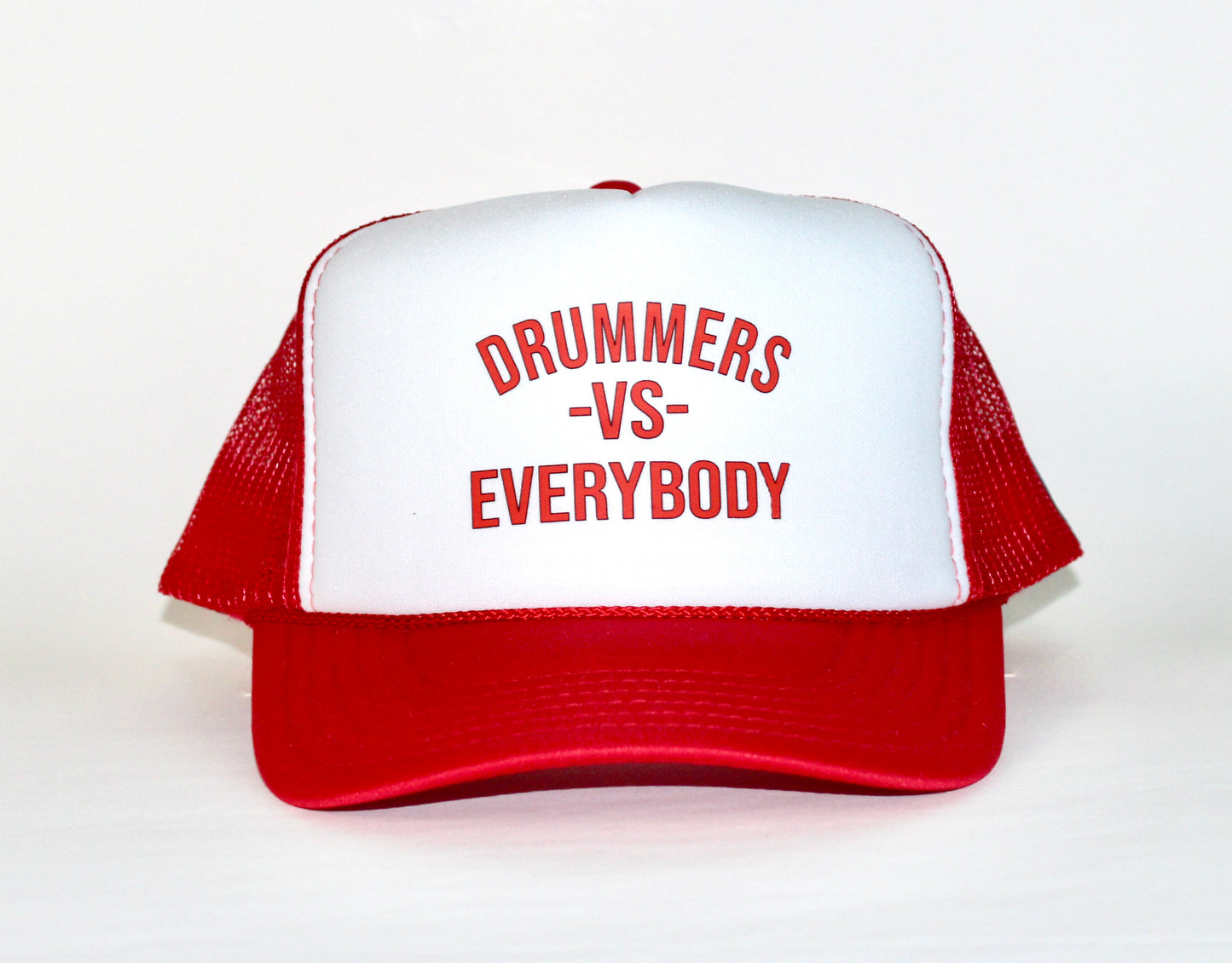 DRUMMERS VS EVERYBODY TRUCKER HAT(RED)