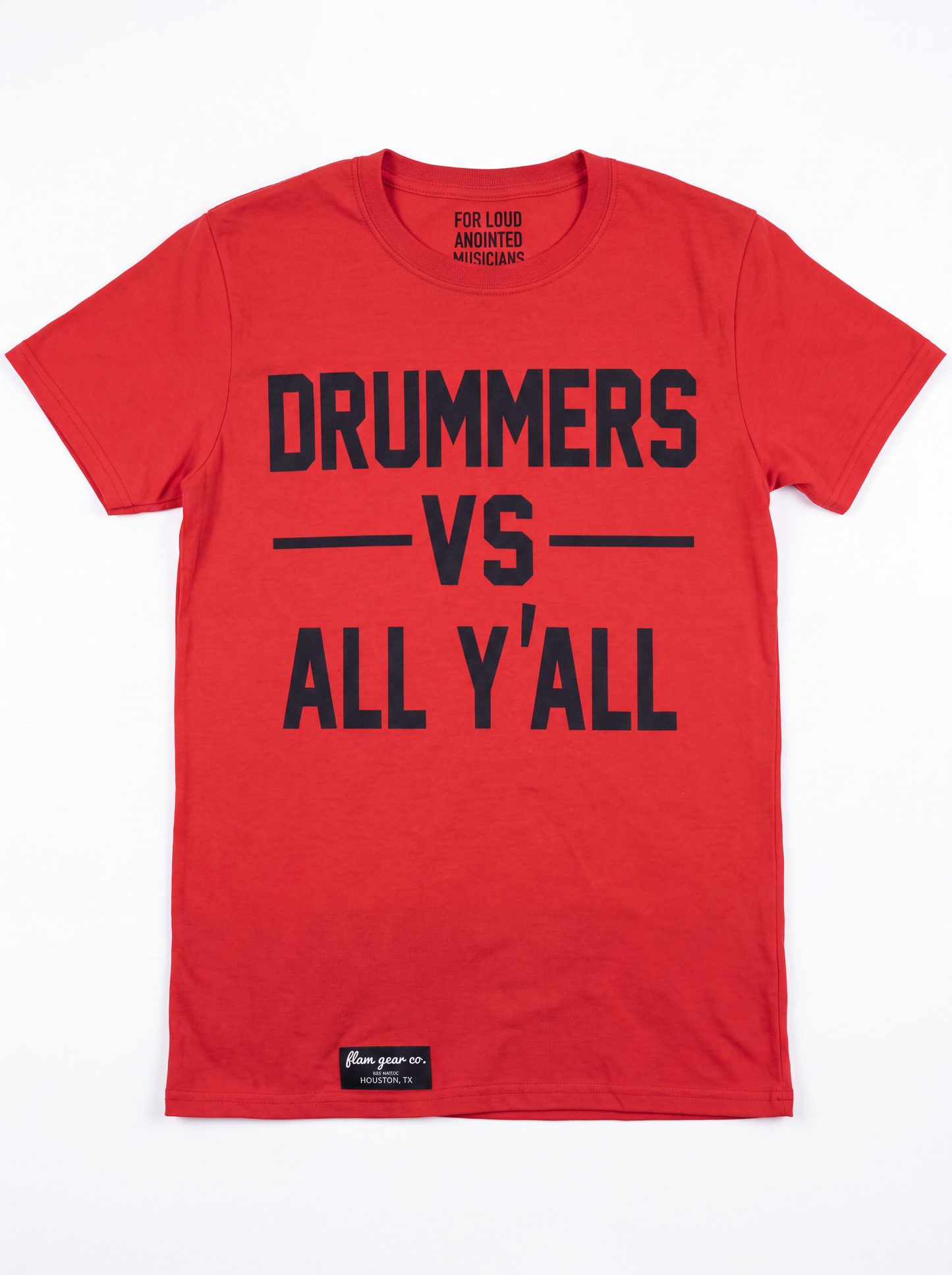 DRUMMERS VS ALL Y’ALL tee (red/black)