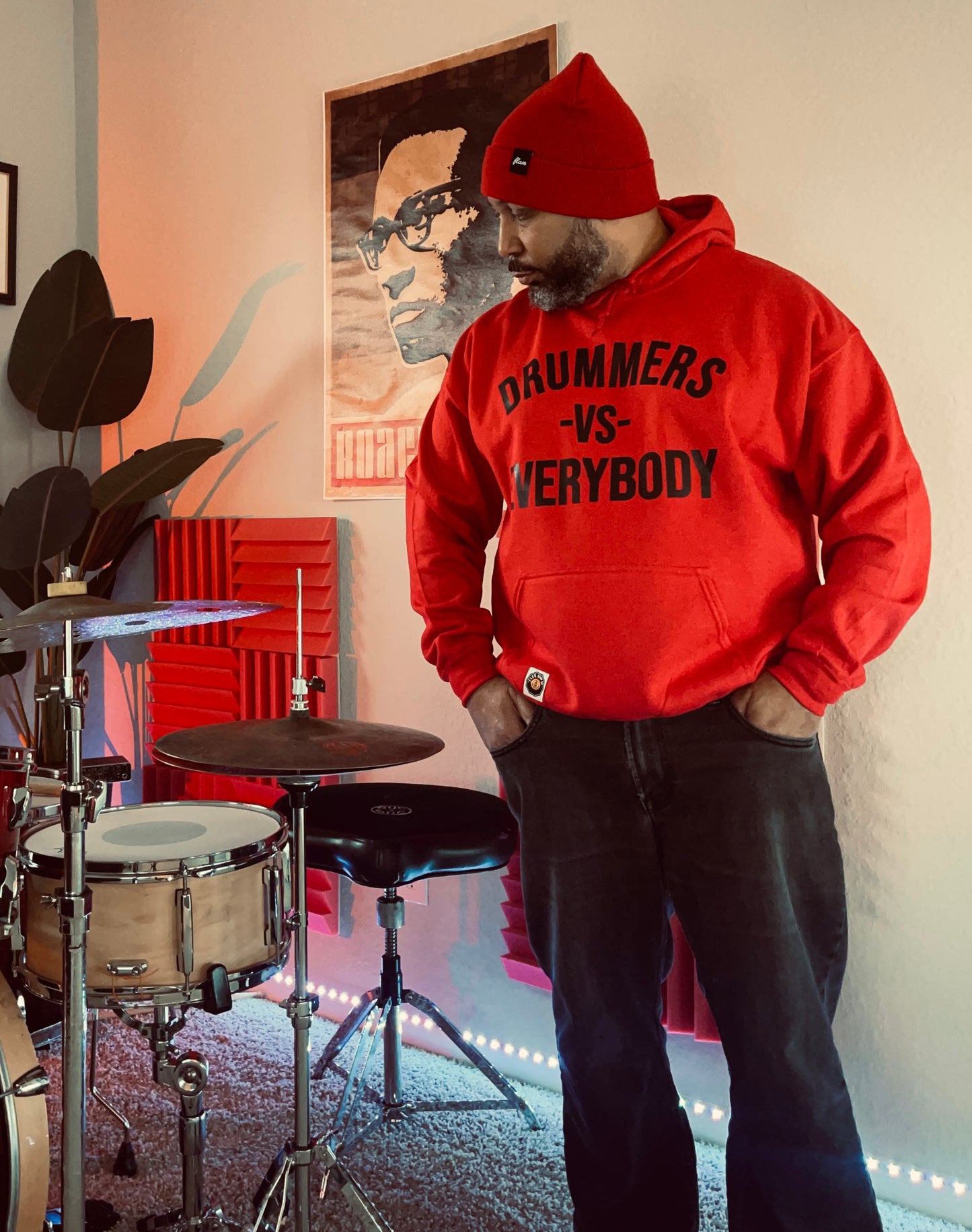 DRUMMERS VS EVERYBODY hoodie (Red/Black)