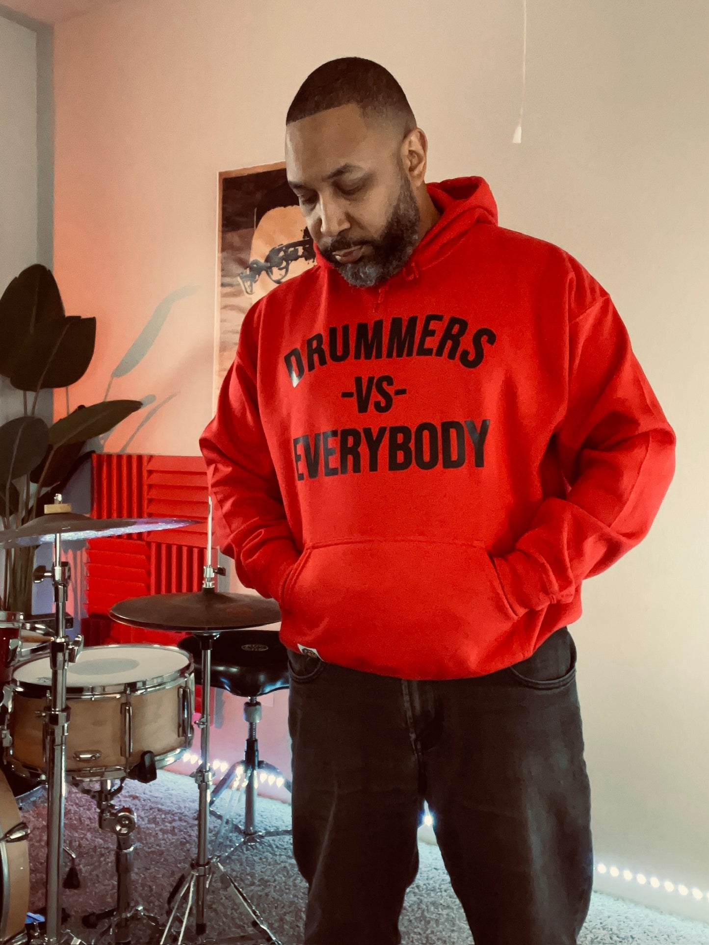 DRUMMERS VS EVERYBODY hoodie (Red/Black)