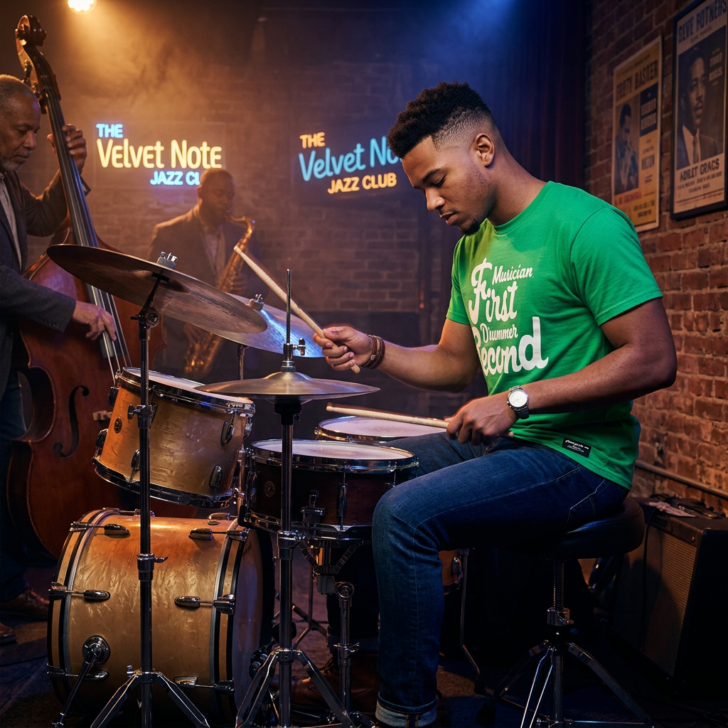 MUSICIAN FIRST DRUMMER SECOND TEE(KELLY GREEN/WHITE)