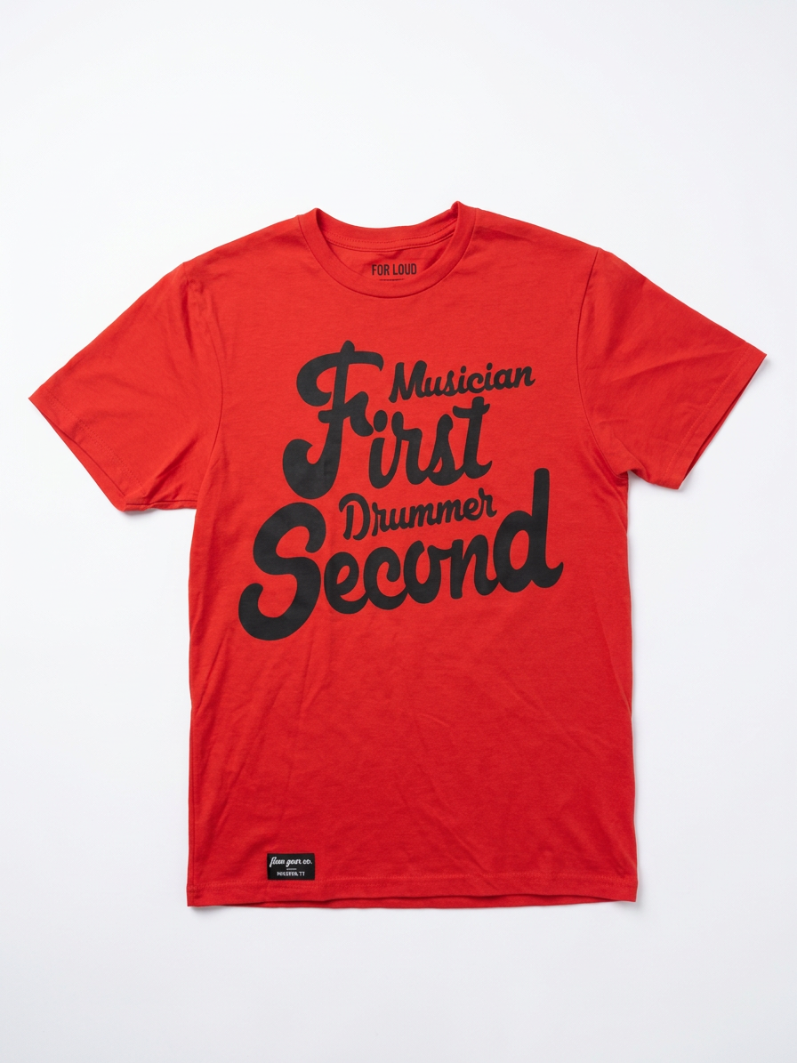 MUSICIAN FIRST DRUMMER SECOND TEE(RED/BLACK)
